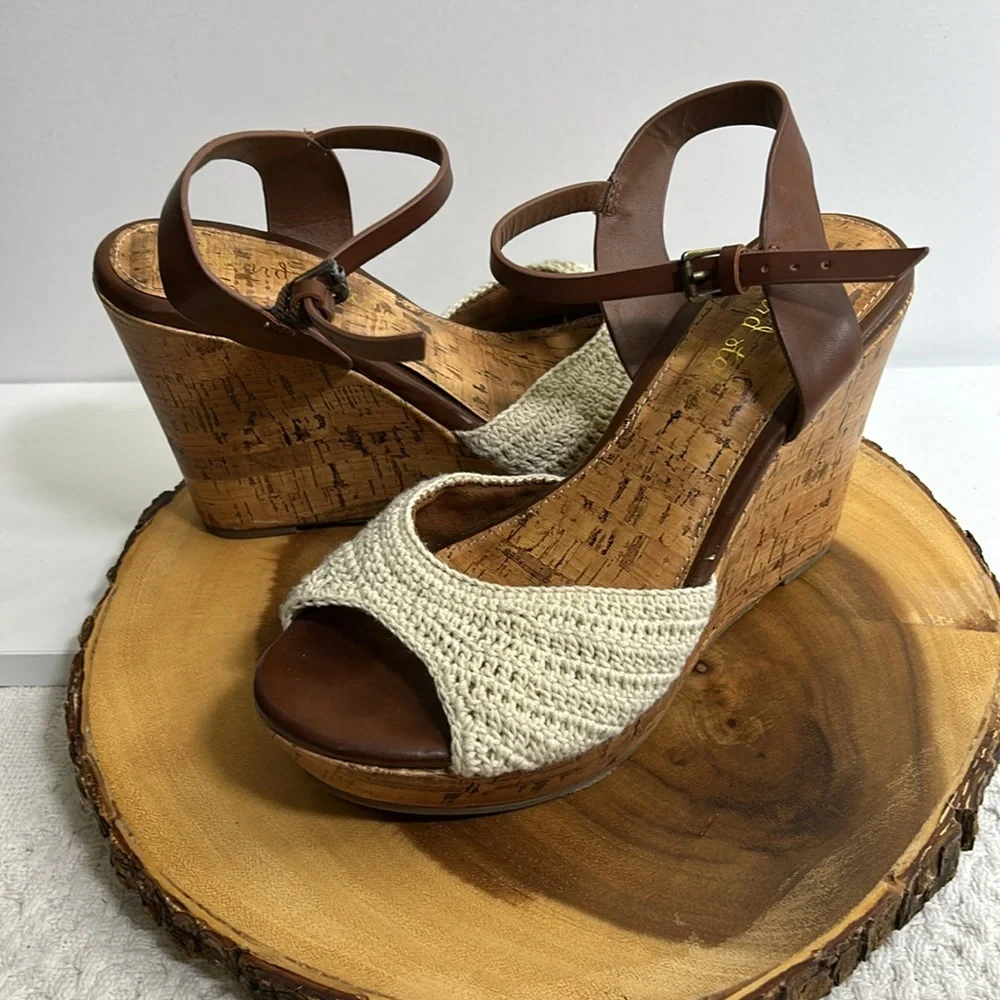 Altar'd State Cream & Brown Cork Wedge Sandals